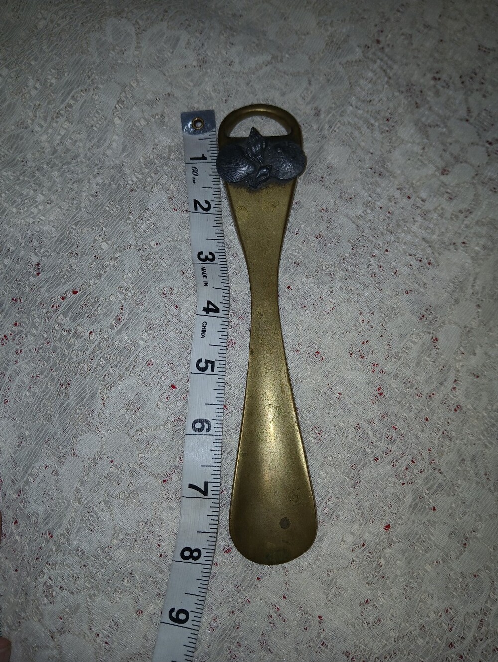 Vintage Solid Brass Shoe Horn & Bottle Opener Combo - Ornate Clam Shell Detail - Picture 5 of 5